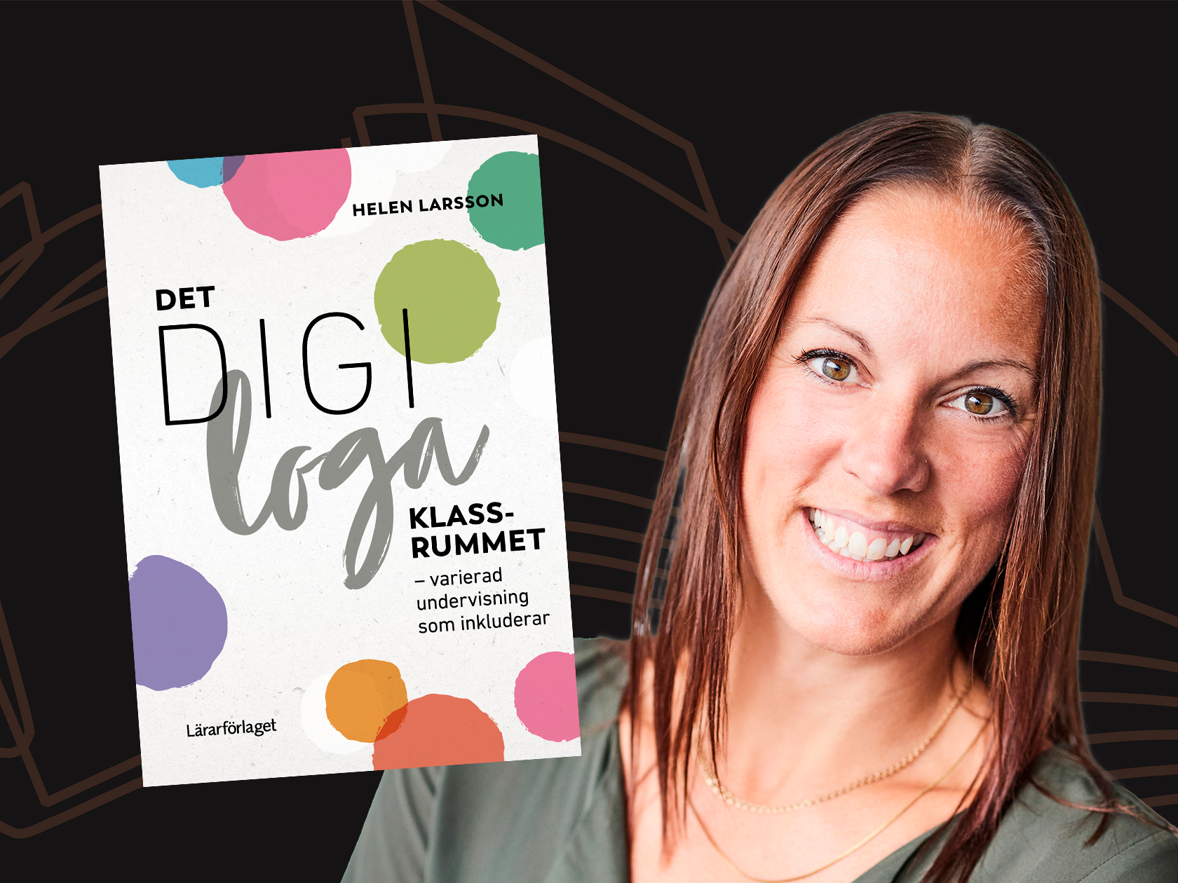 Vuxen som ler bredvid bild 